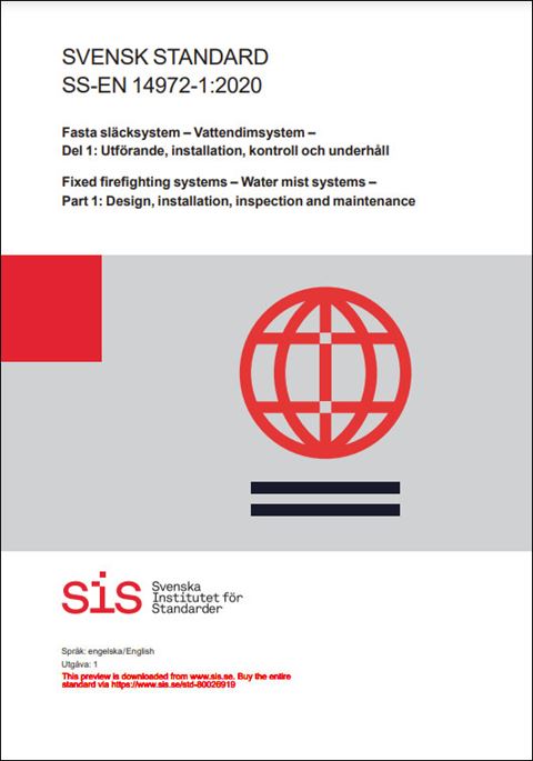 E-BOK SS-EN 14972-1:2020 Fasta släcksystem - Vattendimsystem. Del 1