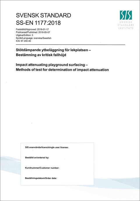 E-BOK SS-EN 1177:2018 + A1:2024 Stötdämpande ytbeläggning för lekplatsen