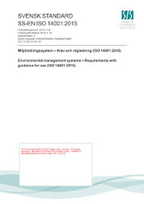 SS-EN ISO 14001:2015 Miljöledningssystem